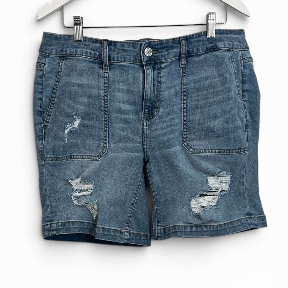 torrid Distressed Blue Denim Bermuda Shorts